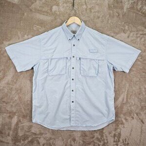 LL Bean Vented Shirt Button-Down Men's Size L Blue Pockets Fishing Short Sleeve